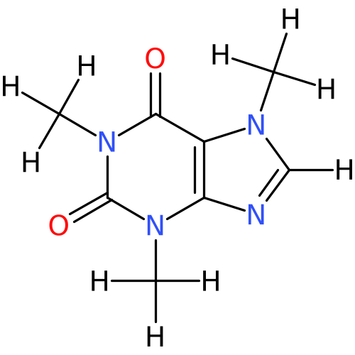 PNG representation of the Caffeine from the MOL with hydrogenDisplay option set to "cdk-default"