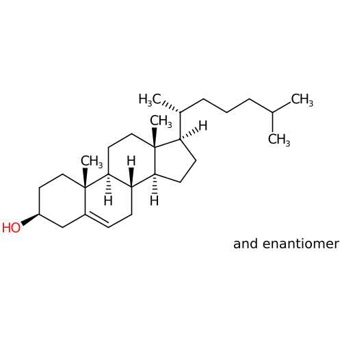 PNG representation of the Cholesterol from the MOL with hydrogenDisplay option set to "cdk-default"