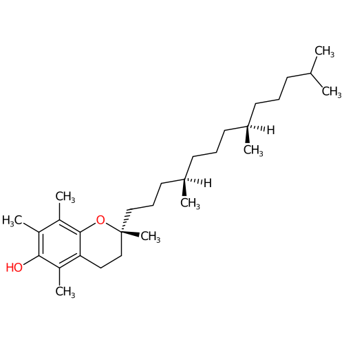 PNG representation of the Vitamin E from the InChI with hydrogenDisplay option set to "cdk-default"