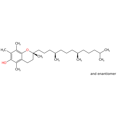 PNG representation of the Vitamin E from the MOL with hydrogenDisplay option set to "cdk-default"